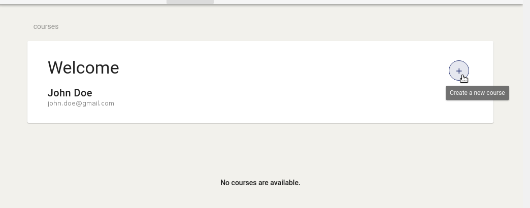 The "create a new course" button is in the top-right, below the header of the page.