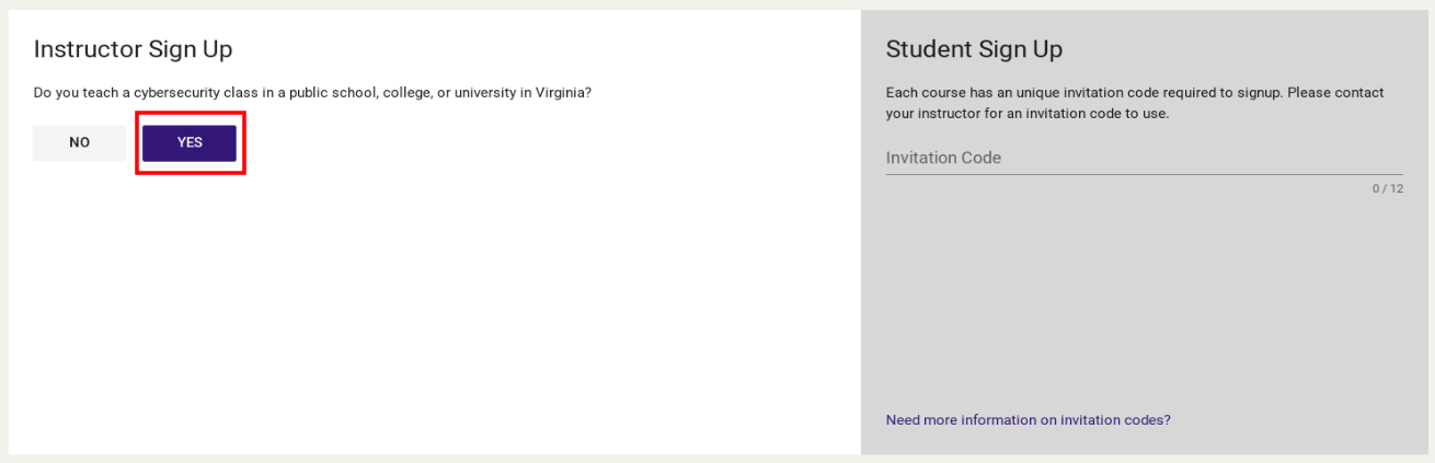 Answer "YES" to the question: "Do you teach a cybersecurity class in a public school, college, or university in Virginia?"