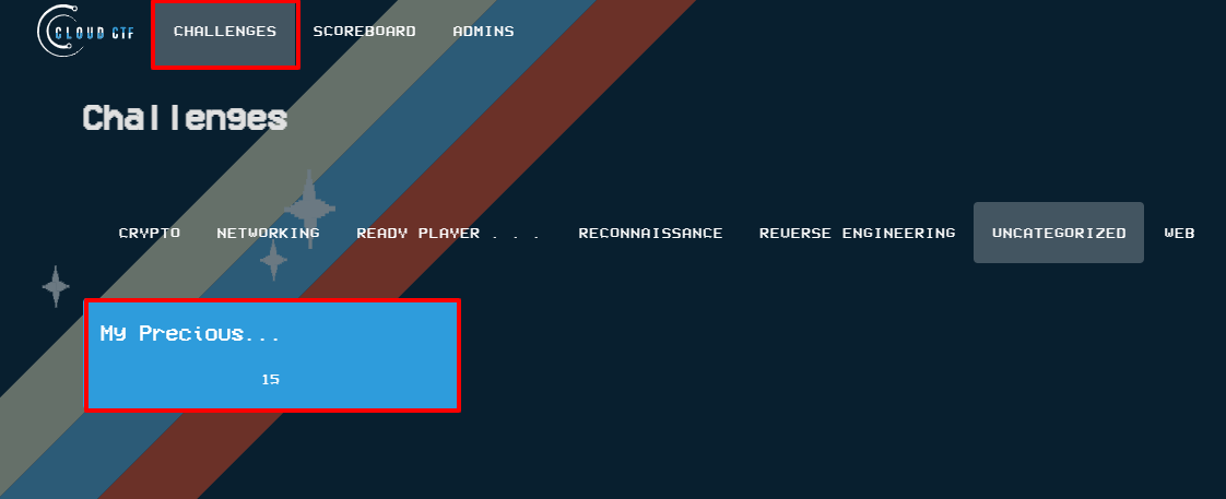 The challenges panel can be found on the top left of the screen, to the right of the Cloud CTF logo.